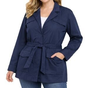 Away Navy Blue Travel Friendly Utility Jacket Trench Coat Notched Lapel size L